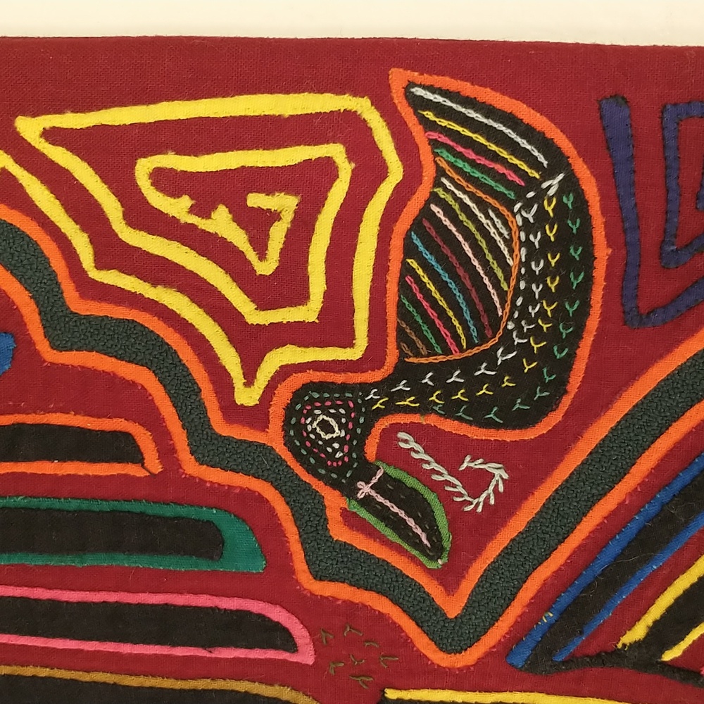 Hand Stitched Mola Stork & Baby Birds Handcrafted Folk Art Panel Panama Textile - Picture 3 of 9